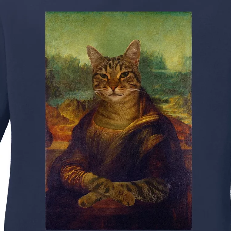 Meowing Lisa Funny Cat Cat Art Cat Lover Cat Owner Ladies Long Sleeve Shirt