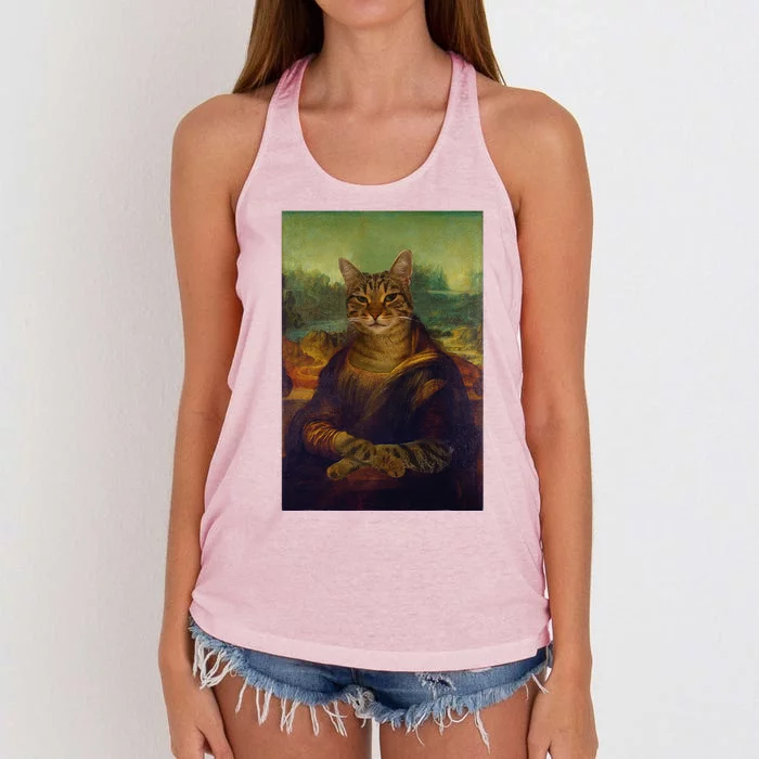 Meowing Lisa Funny Cat Cat Art Cat Lover Cat Owner Women's Knotted Racerback Tank