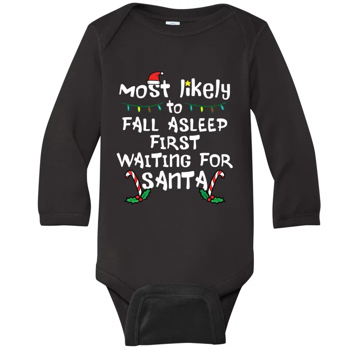 Most Likely Fall Asleep Santa Christmas Xmas Family Matching Baby Long Sleeve Bodysuit