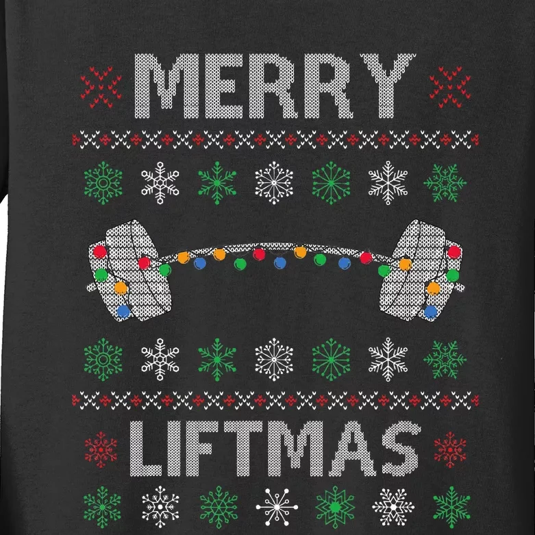 Merry Liftmas Funny Christmas Ugly Gym Workout Fitness Kids Long Sleeve Shirt