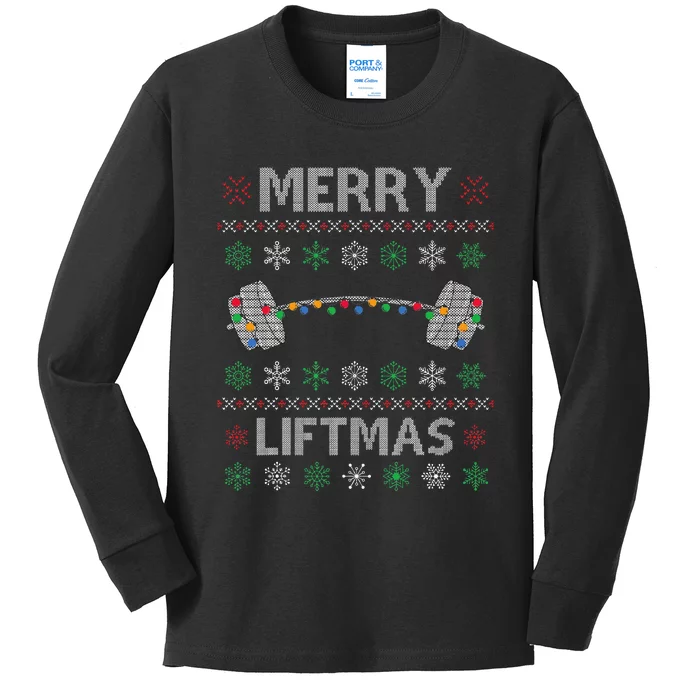 Merry Liftmas Funny Christmas Ugly Gym Workout Fitness Kids Long Sleeve Shirt