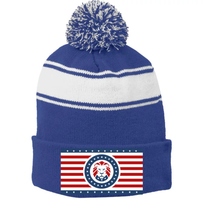 Maga Lion Flag The Patriot Party We The People Gift Stripe Pom Pom Beanie