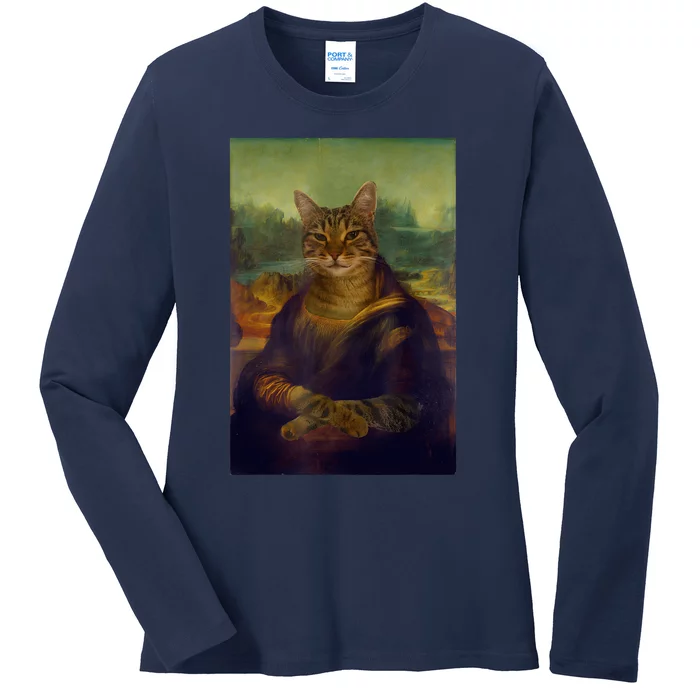 Meowing Lisa Funny Cat Cat Art Cat Lover Cat Owner Ladies Long Sleeve Shirt