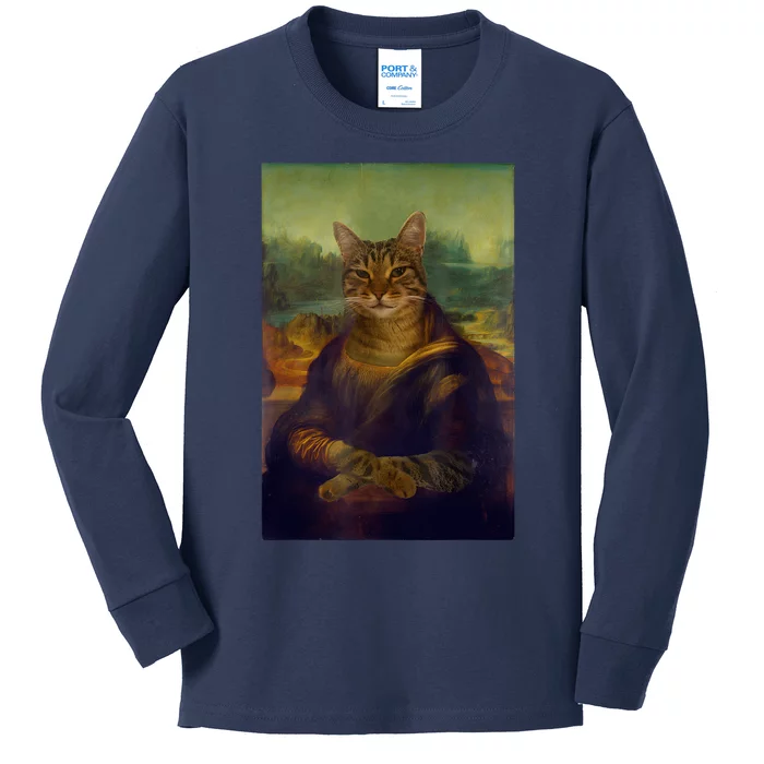 Meowing Lisa Funny Cat Cat Art Cat Lover Cat Owner Kids Long Sleeve Shirt