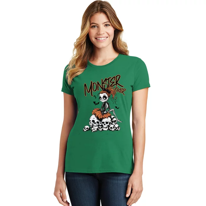 Monster Lover Fun Skeleton Ghoul Cute Vintage Halloween Women's T-Shirt