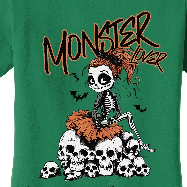 Monster Lover Fun Skeleton Ghoul Cute Vintage Halloween Women's T-Shirt