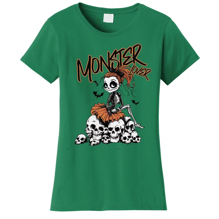 Monster Lover Fun Skeleton Ghoul Cute Vintage Halloween Women's T-Shirt