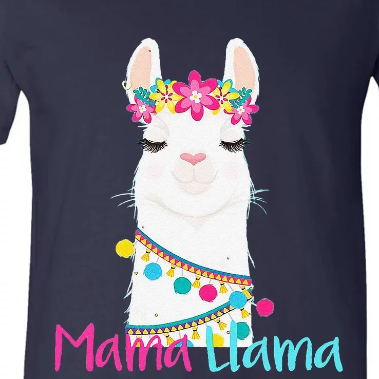 Mama Llama Funny Mother's Day Women Mom Birthday V-Neck T-Shirt