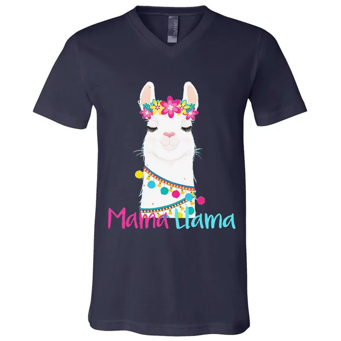 Mama Llama Funny Mother's Day Women Mom Birthday V-Neck T-Shirt