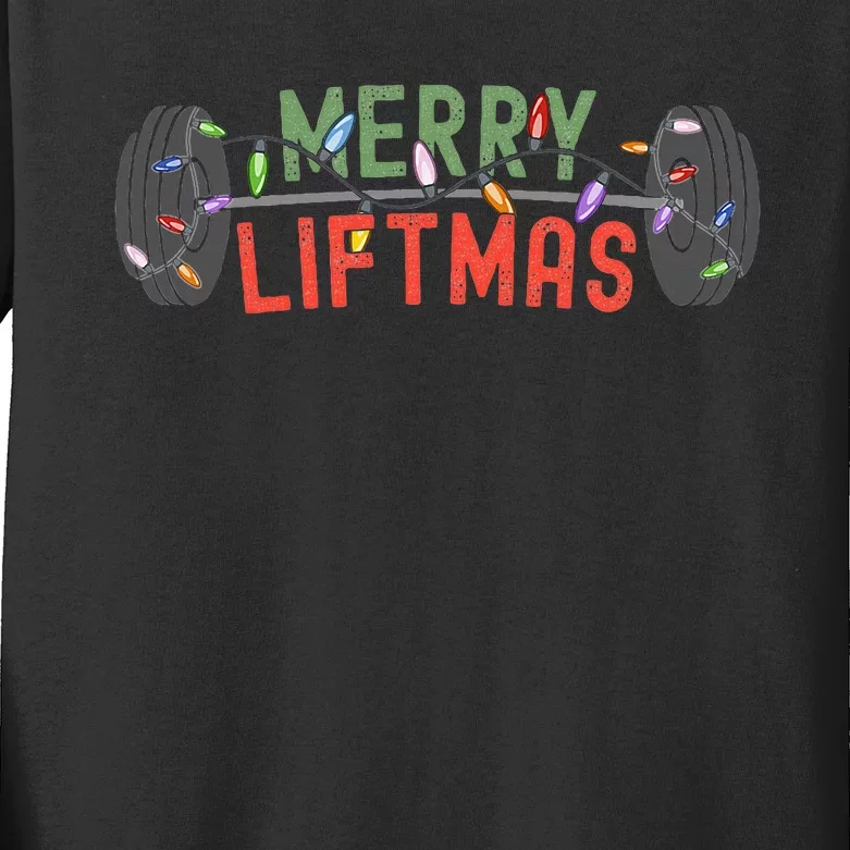 Merry Liftmas Funny Weightlifter Weightlifting Weights Kids Long Sleeve Shirt