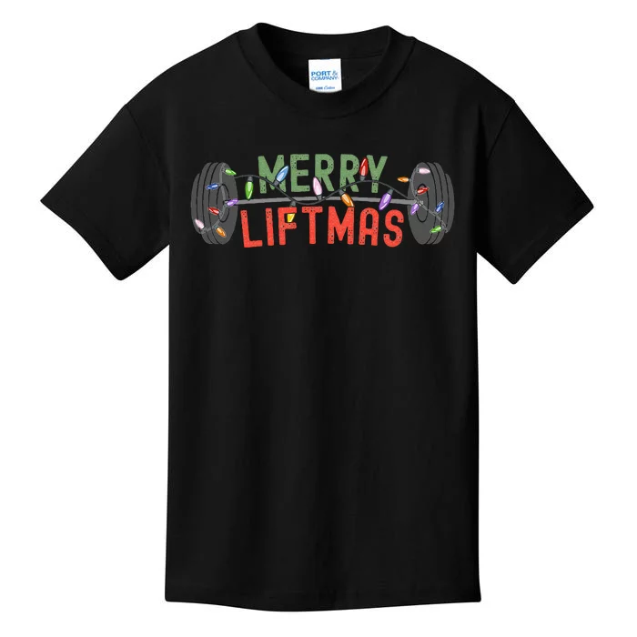 Merry Liftmas Funny Weightlifter Weightlifting Weights Kids T-Shirt