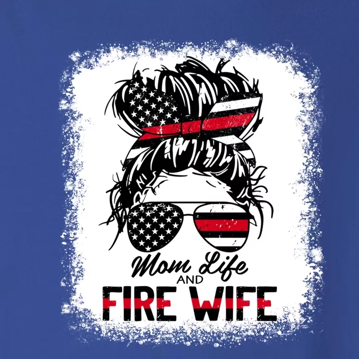 Mom Life Fire Wife Firefighter Usa Flag Messy Bun Bleached Gift Toddler Long Sleeve Shirt