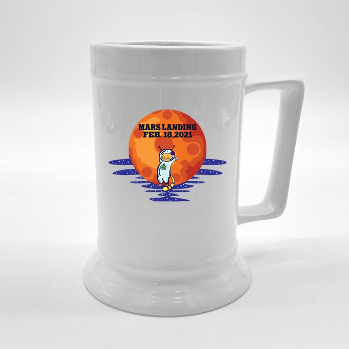 Mars Landing Feb 18 2021 Funny Cat Astronaut Graphic Space Funny Gift Front & Back Beer Stein