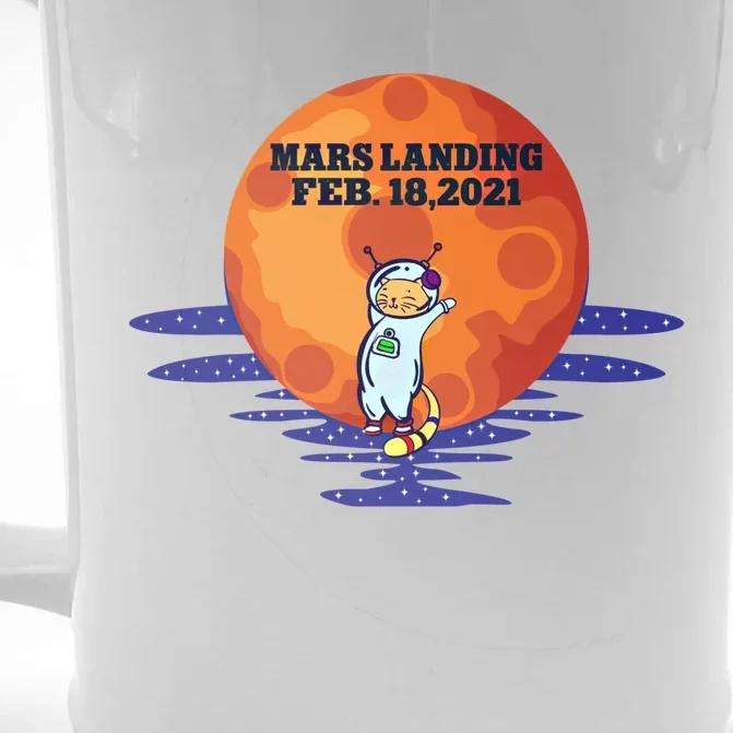 Mars Landing Feb 18 2021 Funny Cat Astronaut Graphic Space Funny Gift Front & Back Beer Stein