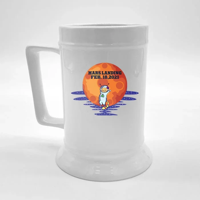 Mars Landing Feb 18 2021 Funny Cat Astronaut Graphic Space Funny Gift Front & Back Beer Stein