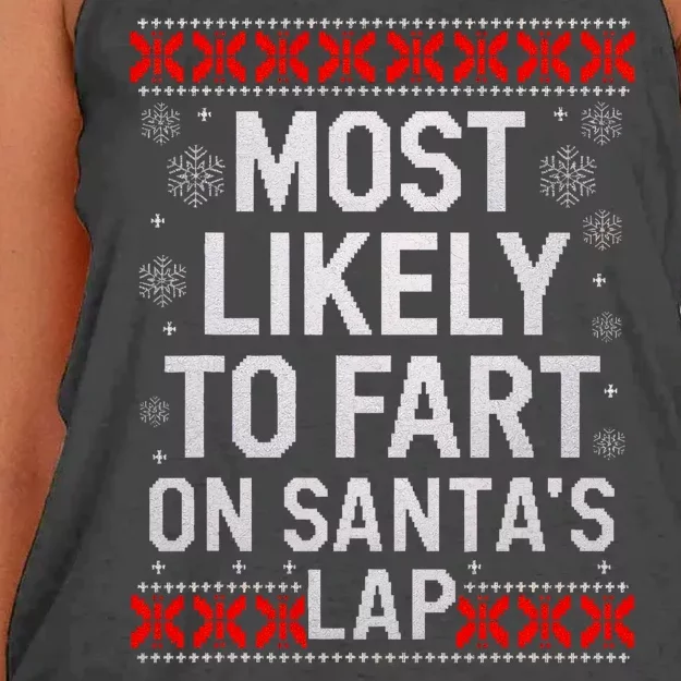 Most Likely Fart SantaS Lap Christmas Ugly Matching Xmas Women's Knotted Racerback Tank