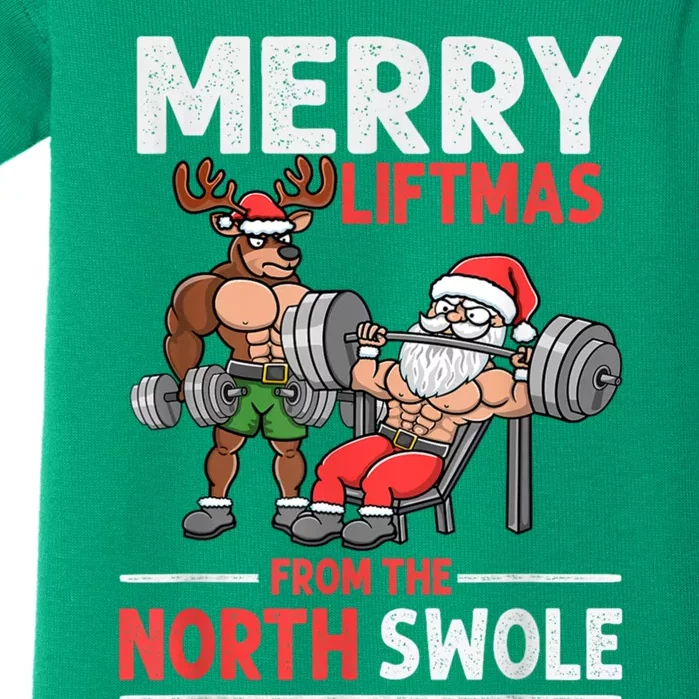 Merry Liftmas From The North Poie Muscle Santa Weightlifting Baby Bodysuit