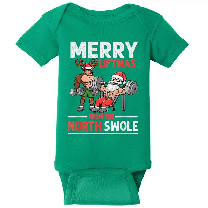 Merry Liftmas From The North Poie Muscle Santa Weightlifting Baby Bodysuit