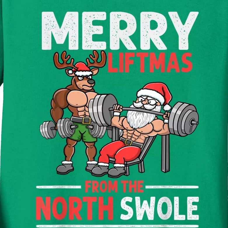 Merry Liftmas From The North Poie Muscle Santa Weightlifting Kids Long Sleeve Shirt