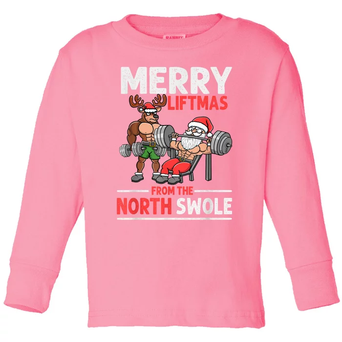 Merry Liftmas From The North Poie Muscle Santa Weightlifting Toddler Long Sleeve Shirt