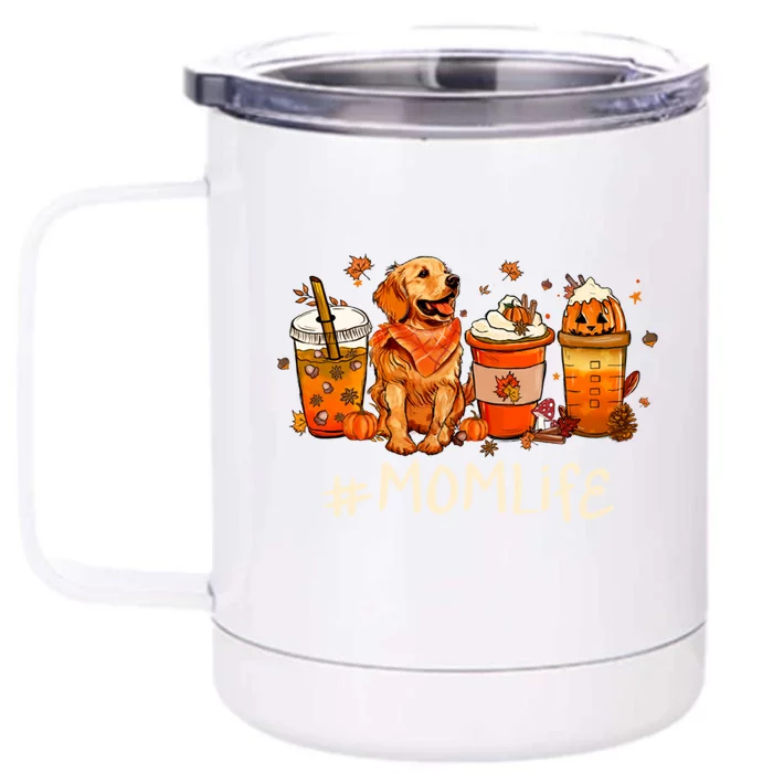 Mom Life Fall Coffee Thanksgiving Pumpkin Autumn Dog Lover Gift Front & Back 12oz Stainless Steel Tumbler Cup