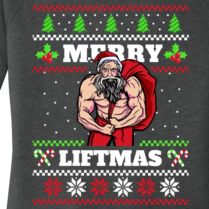 Merry Liftmas Funny Lifting Weights Jacked Santa Claus Ugly Christmas Women's Perfect Tri Tunic Long Sleeve Shirt