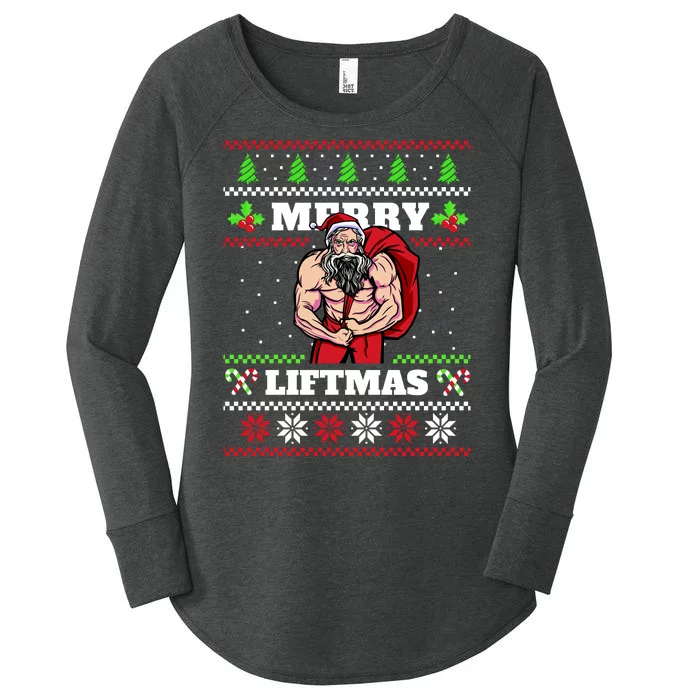 Merry Liftmas Funny Lifting Weights Jacked Santa Claus Ugly Christmas Women's Perfect Tri Tunic Long Sleeve Shirt