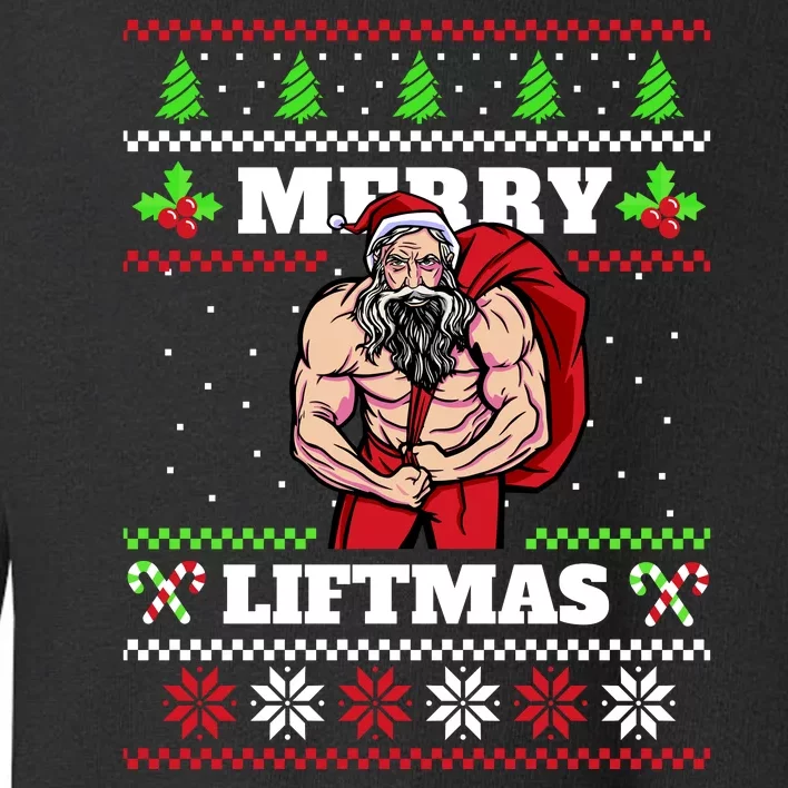 Merry Liftmas Funny Lifting Weights Jacked Santa Claus Ugly Christmas Toddler Sweatshirt