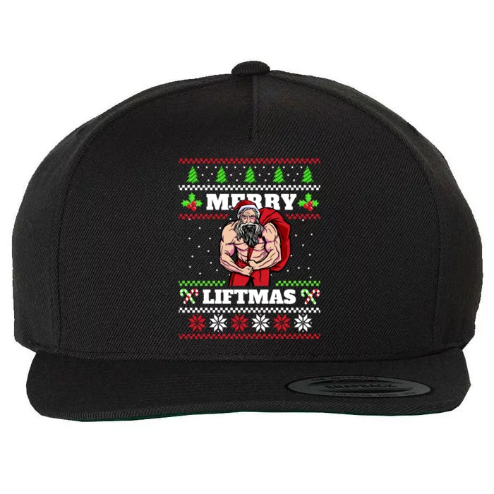 Merry Liftmas Funny Lifting Weights Jacked Santa Claus Ugly Christmas Wool Snapback Cap