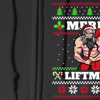 Merry Liftmas Funny Lifting Weights Jacked Santa Claus Ugly Christmas Full Zip Hoodie