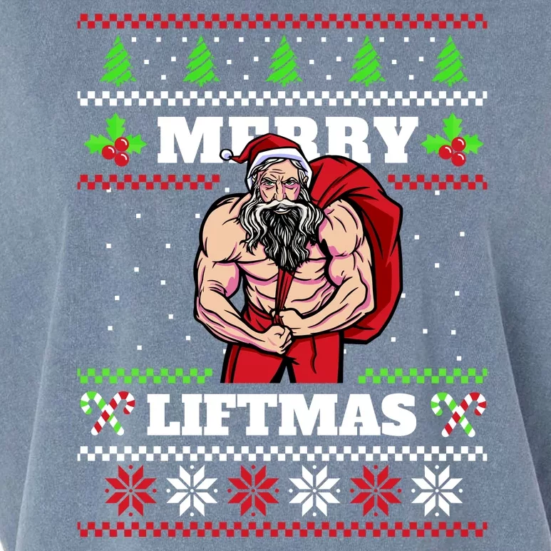 Merry Liftmas Funny Lifting Weights Jacked Santa Claus Ugly Christmas Garment-Dyed Women's Muscle Tee