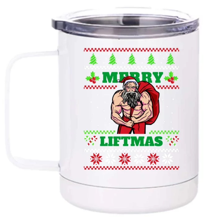 Merry Liftmas Funny Lifting Weights Jacked Santa Claus Ugly Christmas Front & Back 12oz Stainless Steel Tumbler Cup