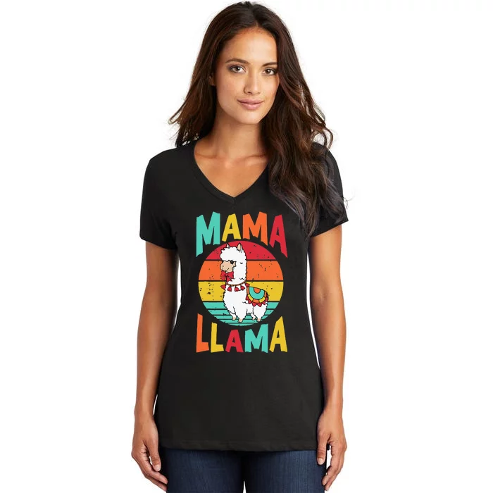 Mama Llama Funny Mother's Day Mom Birthday Women's V-Neck T-Shirt