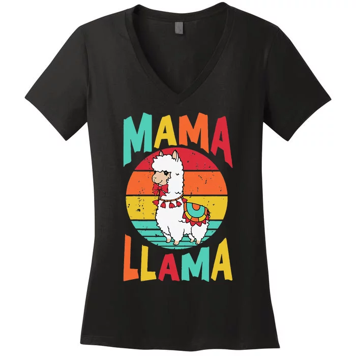 Mama Llama Funny Mother's Day Mom Birthday Women's V-Neck T-Shirt