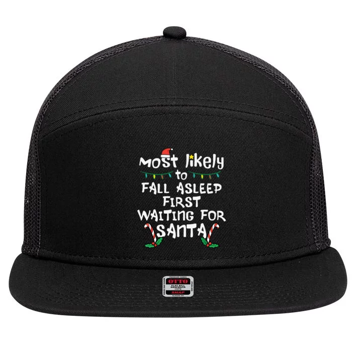 Most Likely Fall Asleep Santa Christmas Xmas Family Matching 7 Panel Mesh Trucker Snapback Hat