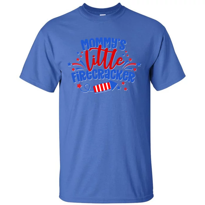 Mommys Little Firecracker 4th Of July American Mom Usa Flag Gift Tall T-Shirt