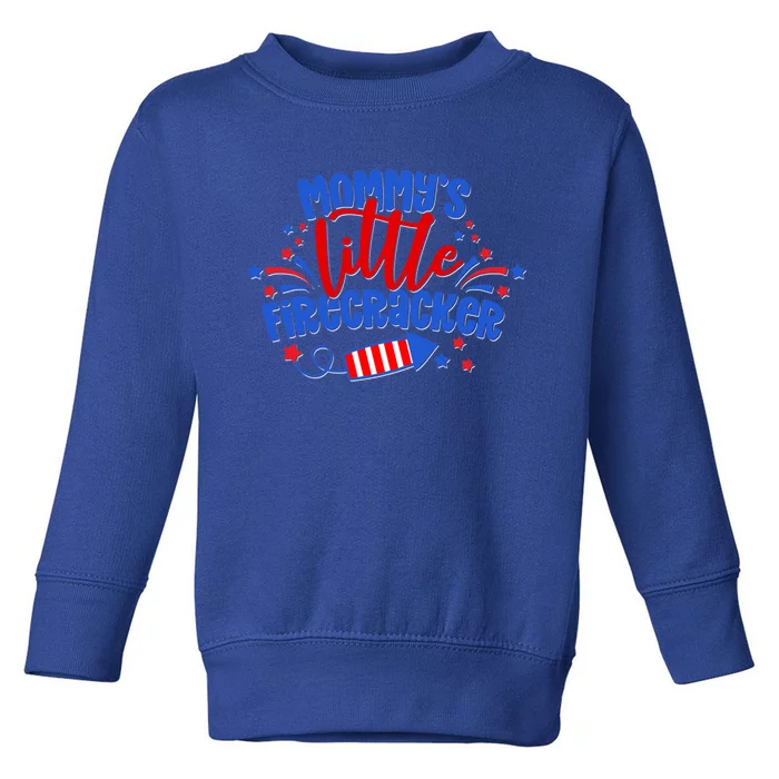 Mommys Little Firecracker 4th Of July American Mom Usa Flag Gift Toddler Sweatshirt