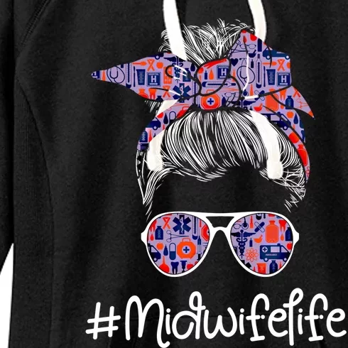 Midwife Life Gift Lady Messy Bun Doula Midwifery Birth Worker Funny Gift Women's Fleece Hoodie