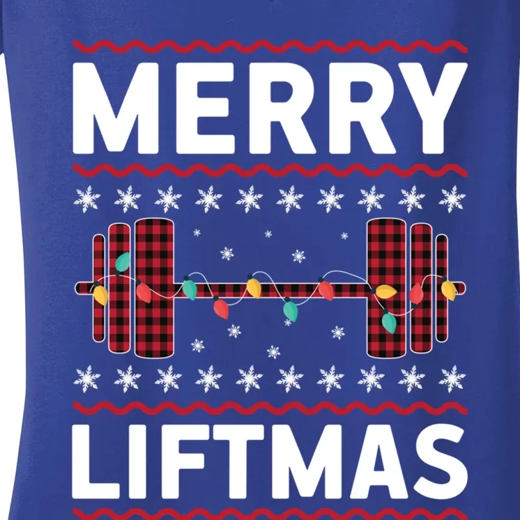 Merry Liftmas Gym Equipt Holiday Gift Ugly Christmas Cute Gift Women's V-Neck T-Shirt