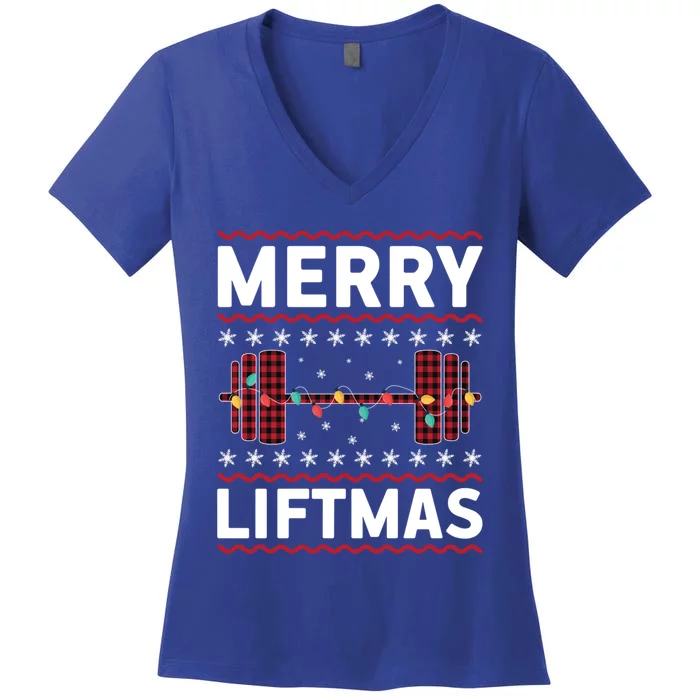 Merry Liftmas Gym Equipt Holiday Gift Ugly Christmas Cute Gift Women's V-Neck T-Shirt