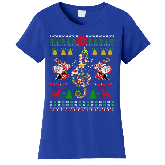 Music Loves Guitar Note Christmas Ugly Musical Teacher Santa Gift Women's T-Shirt