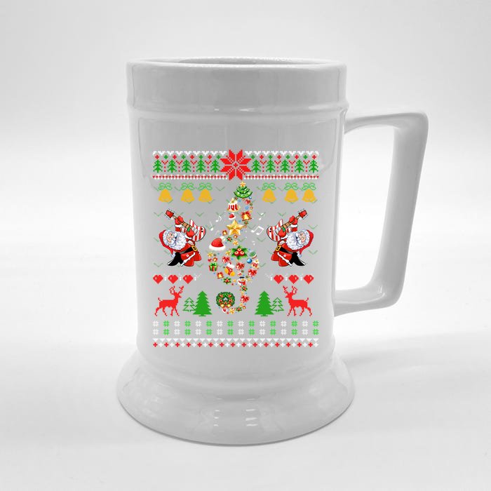 Music Loves Guitar Note Christmas Ugly Musical Teacher Santa Gift Front & Back Beer Stein