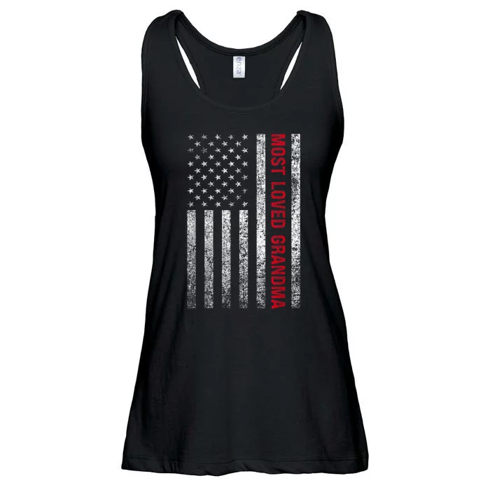 Most Loved Grandma Grandmother Vintage American Flag USA Ladies Essential Flowy Tank