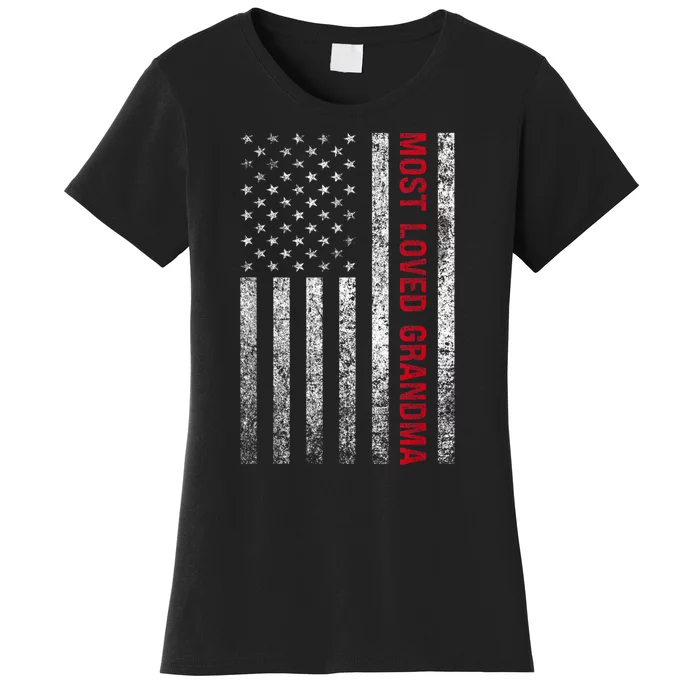 Most Loved Grandma Grandmother Vintage American Flag USA Women's T-Shirt