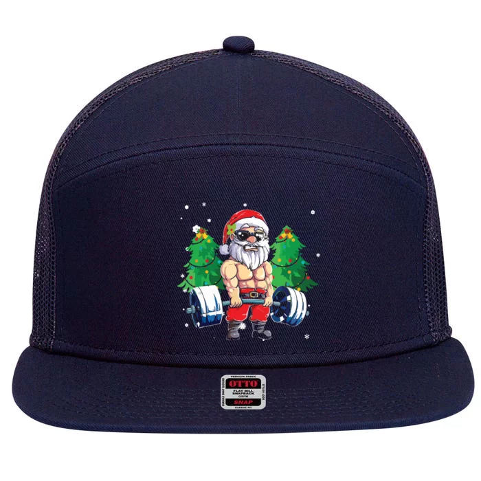 Merry Liftmas Gym Workout Santa Xmas Tree Ugly Christmas 7 Panel Mesh Trucker Snapback Hat