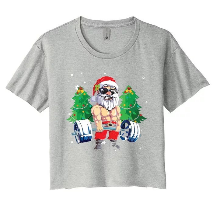 Merry Liftmas Gym Workout Santa Xmas Tree Ugly Christmas Women's Crop Top Tee