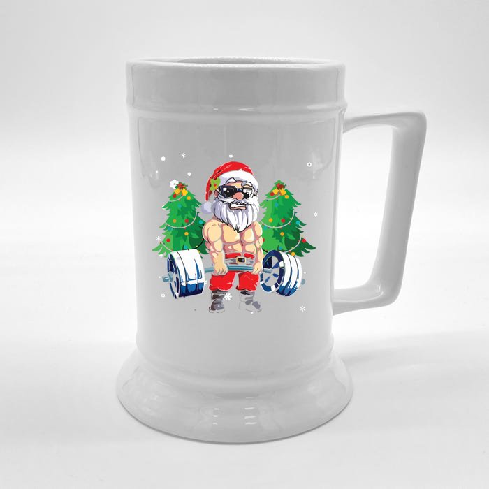 Merry Liftmas Gym Workout Santa Xmas Tree Ugly Christmas Front & Back Beer Stein