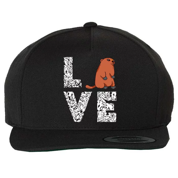 Marmot Love Groundhog Woodchuck Rodent Animal Wool Snapback Cap