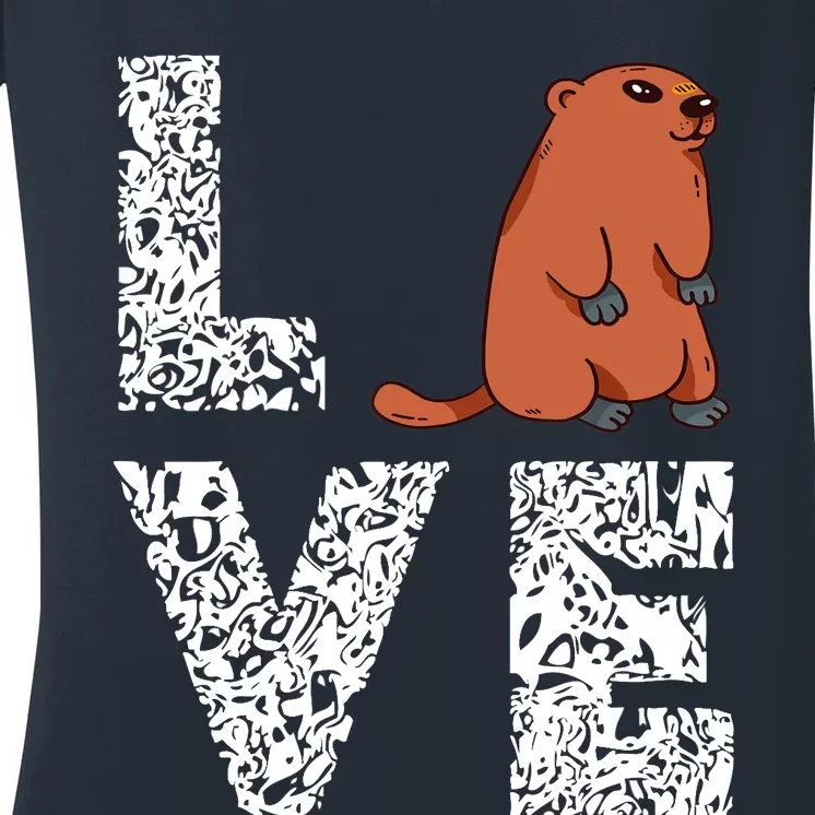 Marmot Love Groundhog Woodchuck Rodent Animal Women's V-Neck T-Shirt