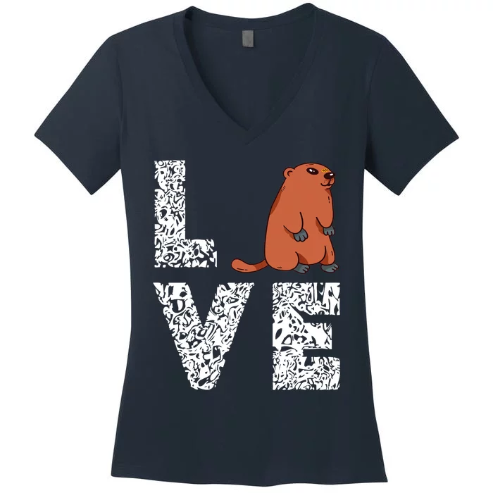 Marmot Love Groundhog Woodchuck Rodent Animal Women's V-Neck T-Shirt